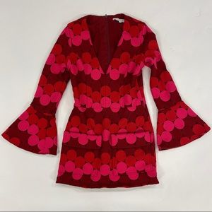 Alexis Annnelise Large Dot Print Bell Sleeve Embroidered Mini